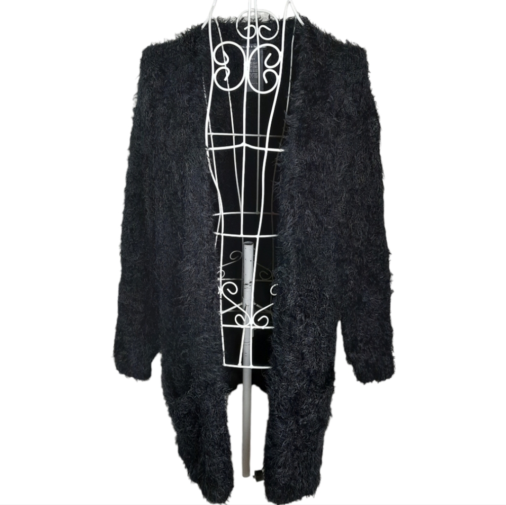 Chelsea & Theodore Fuzzy Eyelash Knit Cardigan Black SZ S